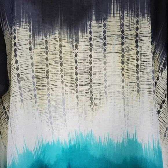 Bobeau Tie Dye Cover Up Tunic Top Women Size M Black Beige Turquoise Boho Sheer - Picture 3 of 6